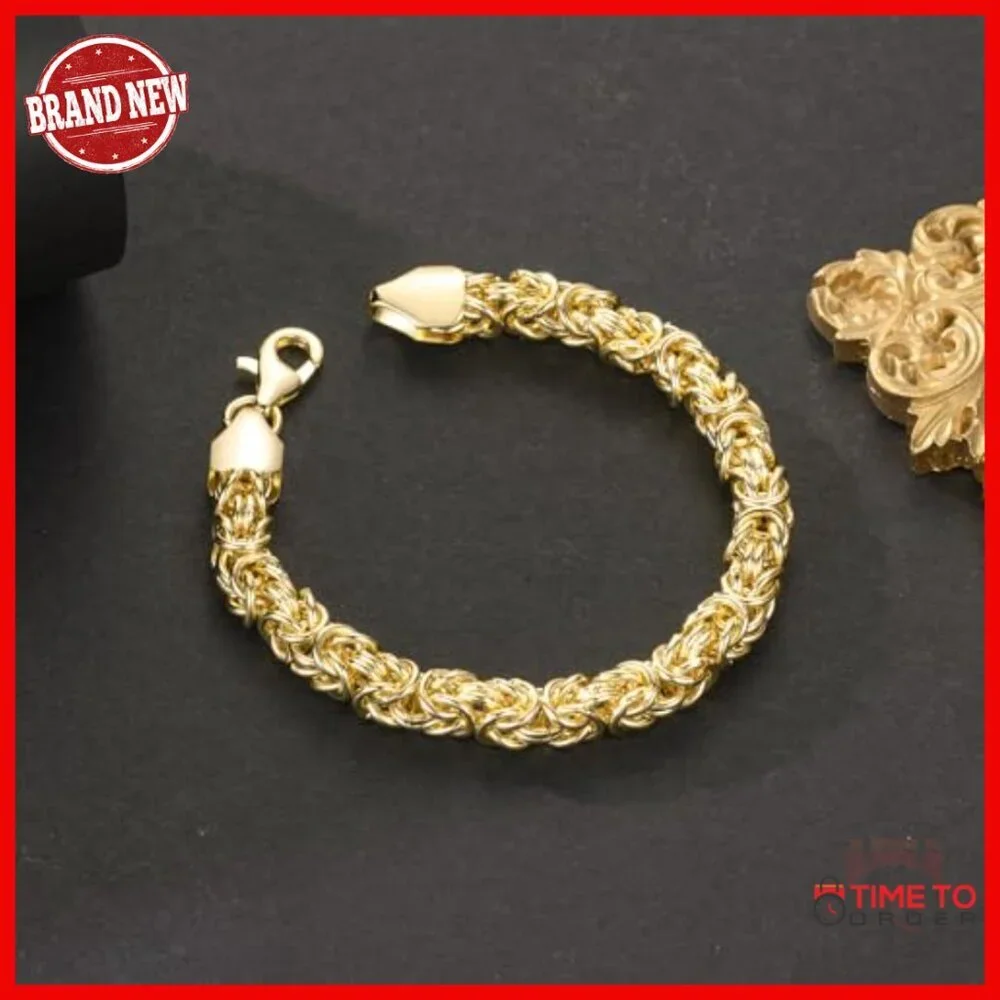 14K Gold Byzantine Link Chain Bracelet Stackable Unisex 7.5 Inch Lobster Clasp
